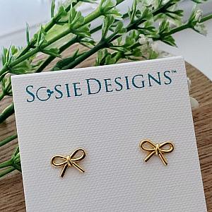 Gold Ribbon Bow Tie Studs