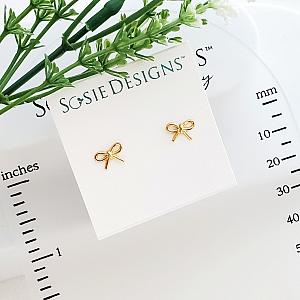 Gold Ribbon Bow Tie Studs