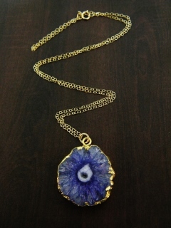 Gold Solar Quartz Necklace - Purple Blue