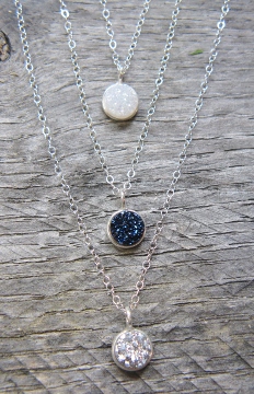 Tiny Silver Bezel Druzy Pendant Necklace - 8 mm Silver