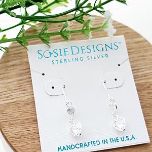 Silver Double Heart CZ Earrings